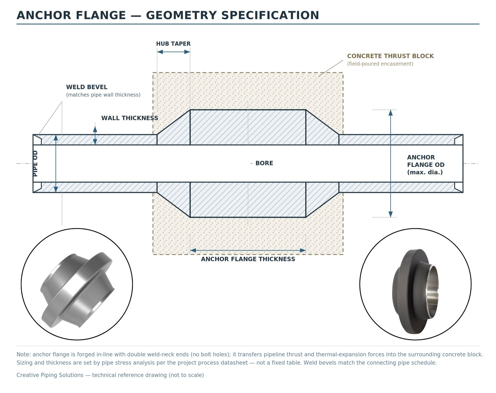 Anchor Flange welded to a pipe for thrust restraint